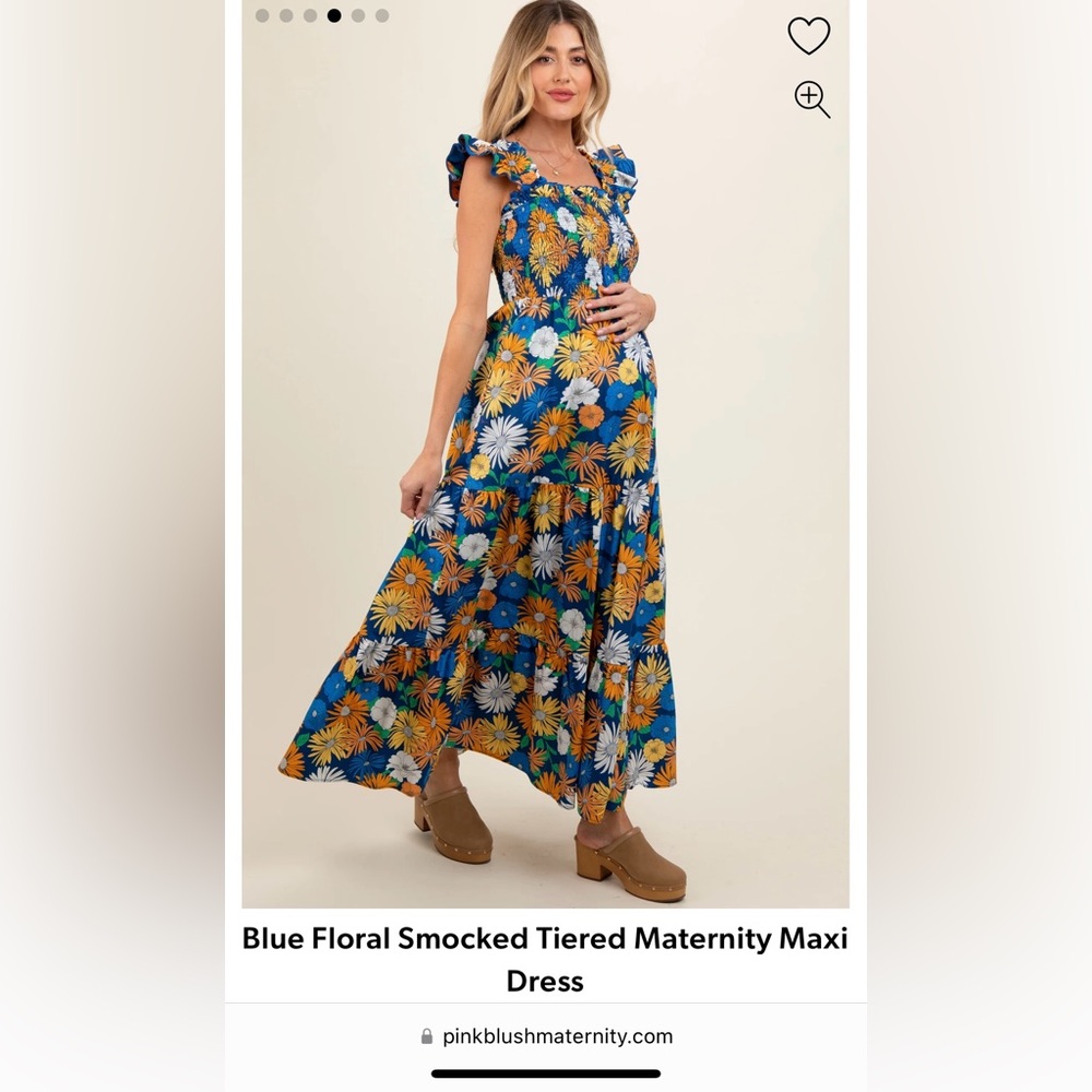 Blue Floral Smocked Tiered Maternity Maxi
Dress